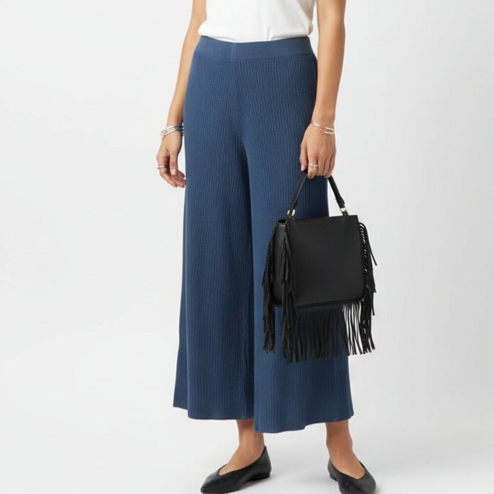 Wishlist Steel Blue Ribbed Knit Capri Wide Leg Pants S